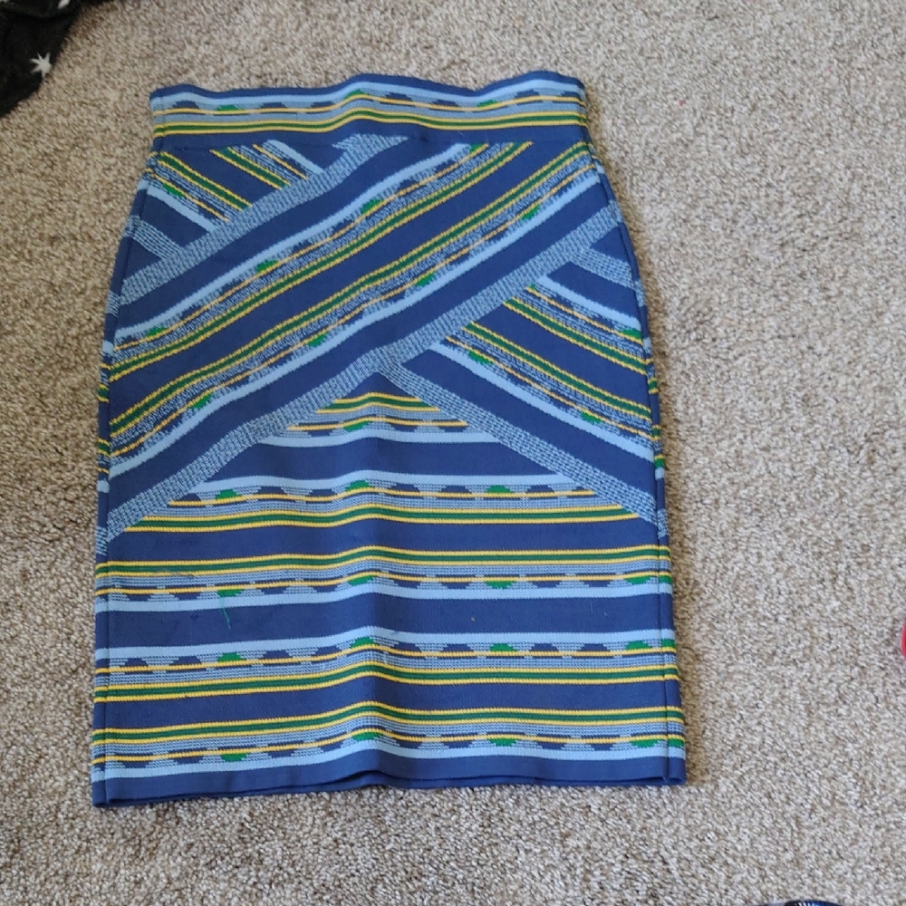 BCBGMaxAzria Blue and Green Striped Skirt